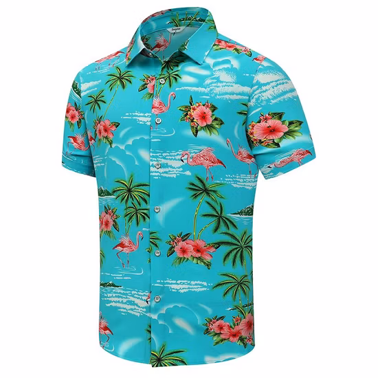 Men Casual Linen Clothing Boy Woven Stripe Fashion Shirt of Short Sleeve