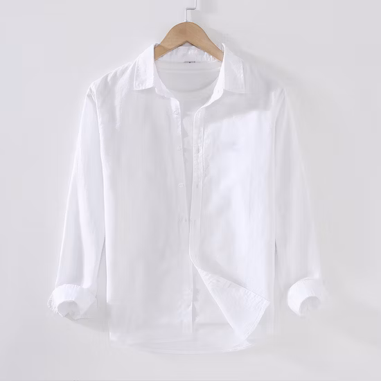 Latest Blue Linen Causal Men′s Linen/Cotton White Woven Shirts